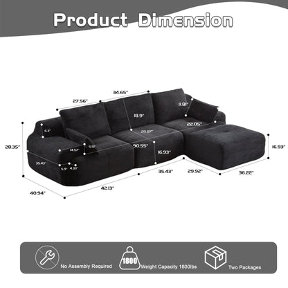 Compressed Sofa Large Sectional Couch 2-Piece Living Room Set HouseOfZazla dark gray fabric on Tampa Home & Garden Store
