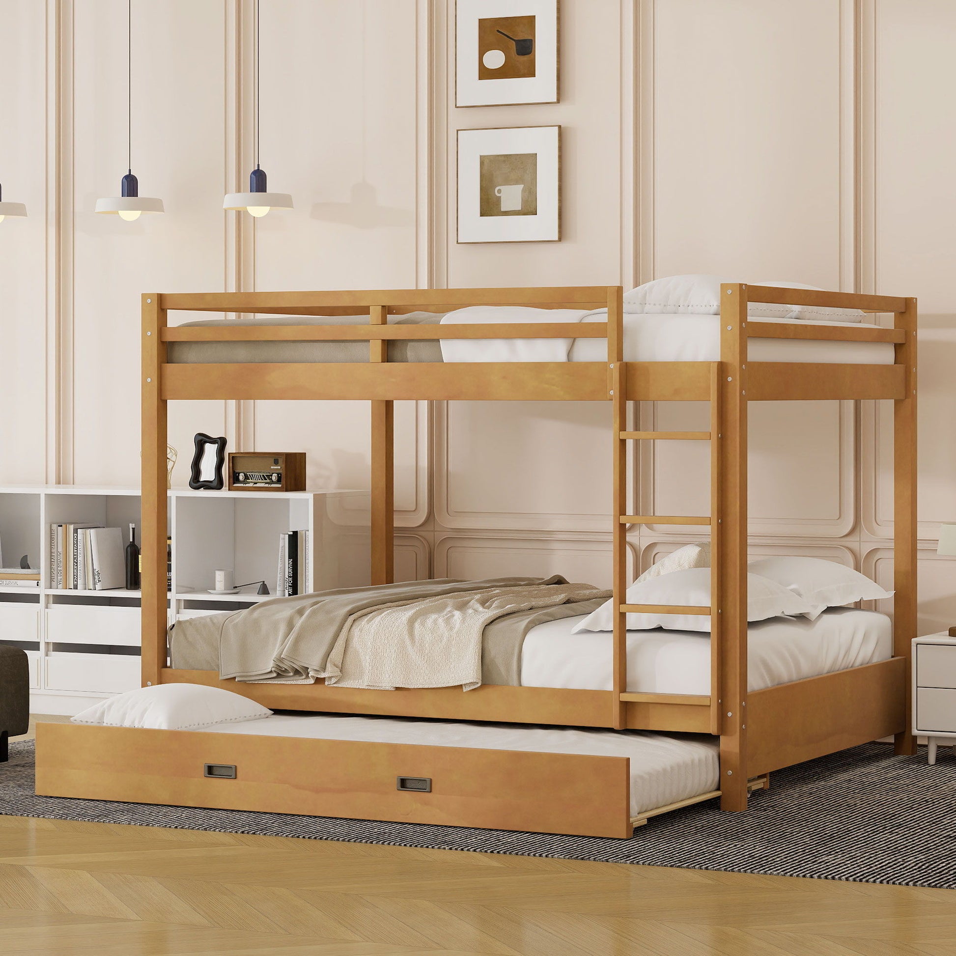 Sturdy HouseOfZazla wooden bunk bed with ladder, light oak finish, two-tier design on Tampa Home & Garden Store
