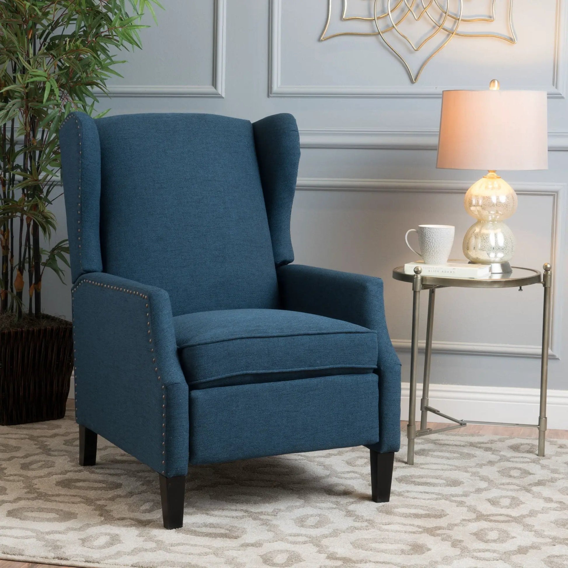 Westeros Wing Back Fabric Upholstered Recliner blue fabric by Unique Piece Furniture on Tampa Home & Garden Store