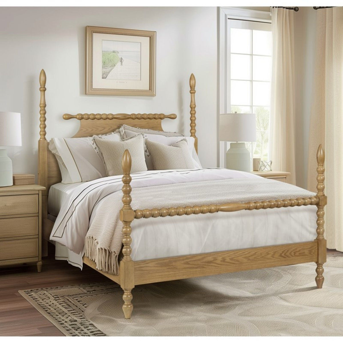 Queen Bed Turned Legs - Natural wood, HouseOfZazla platform bed on Tampa Home & Garden Store