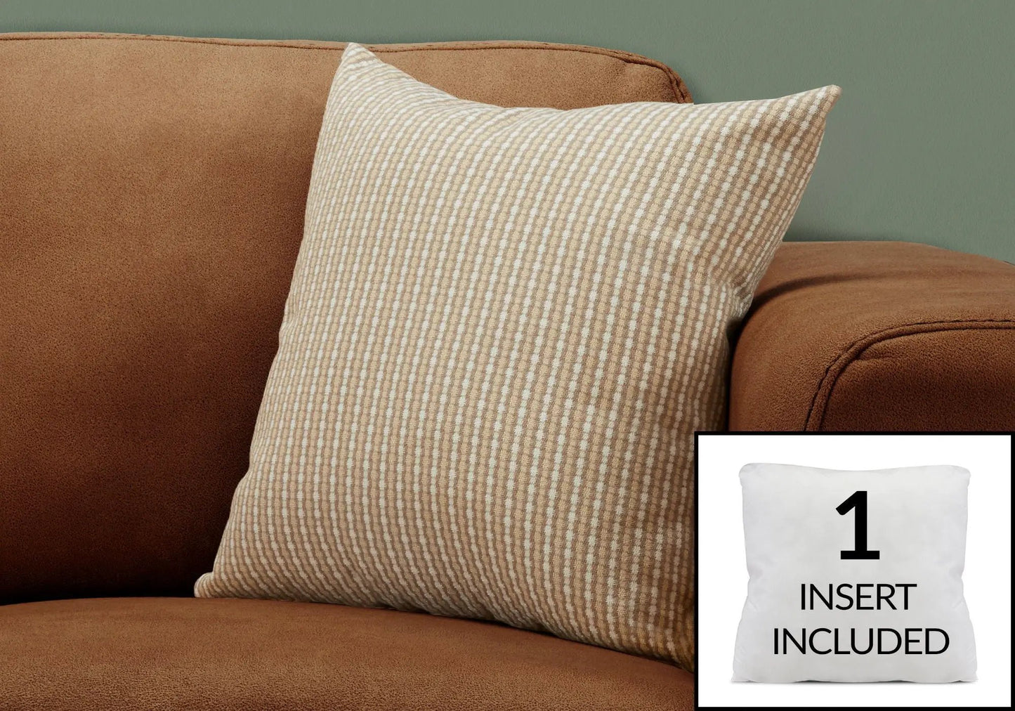 Square decorative throw pillow with striped beige cover and insert included, hypoallergenic on Tampa Home & Garden Store