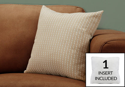 Square decorative throw pillow with striped beige cover and insert included, hypoallergenic on Tampa Home & Garden Store