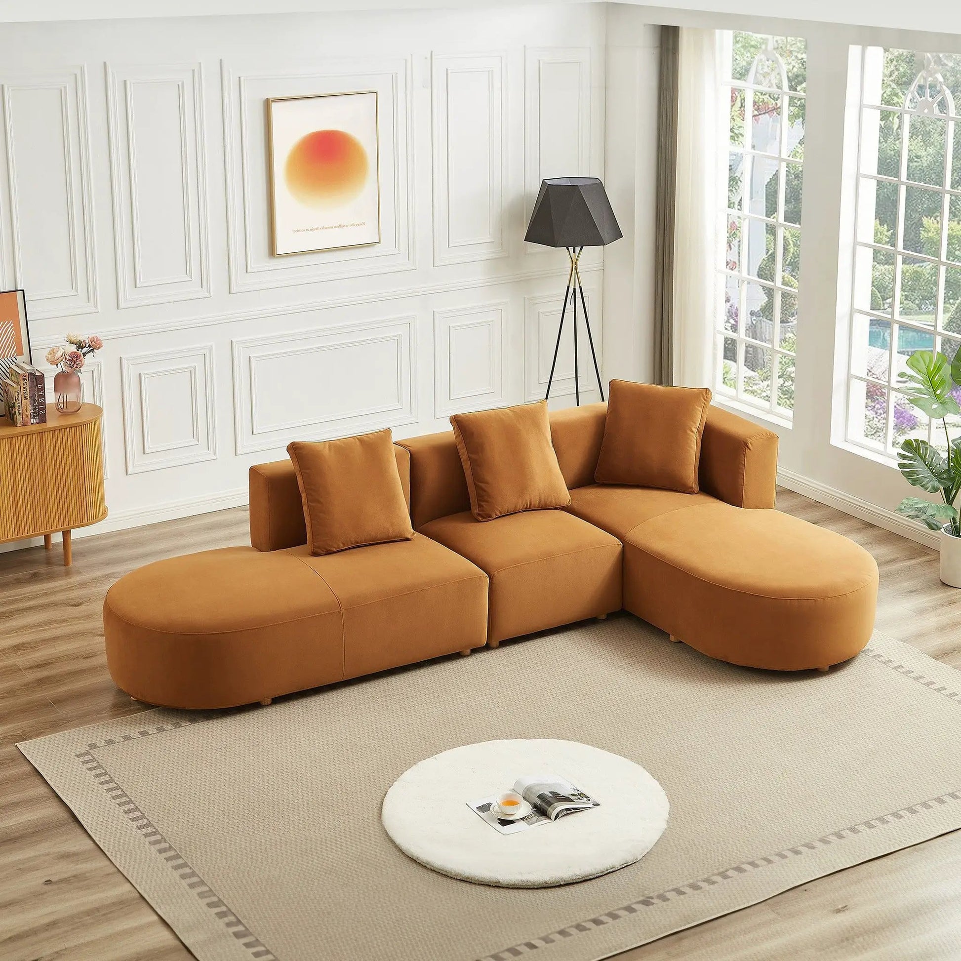 Orby Stylish Stationary Sectional Sofa, tan leatherette modular, Unique Piece Furniture on Tampa Home & Garden Store