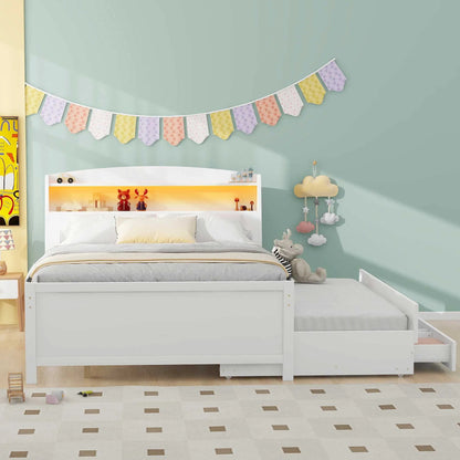 White full-size platform bed with under-bed twin trundle and three storage drawers on Tampa Home & Garden Store