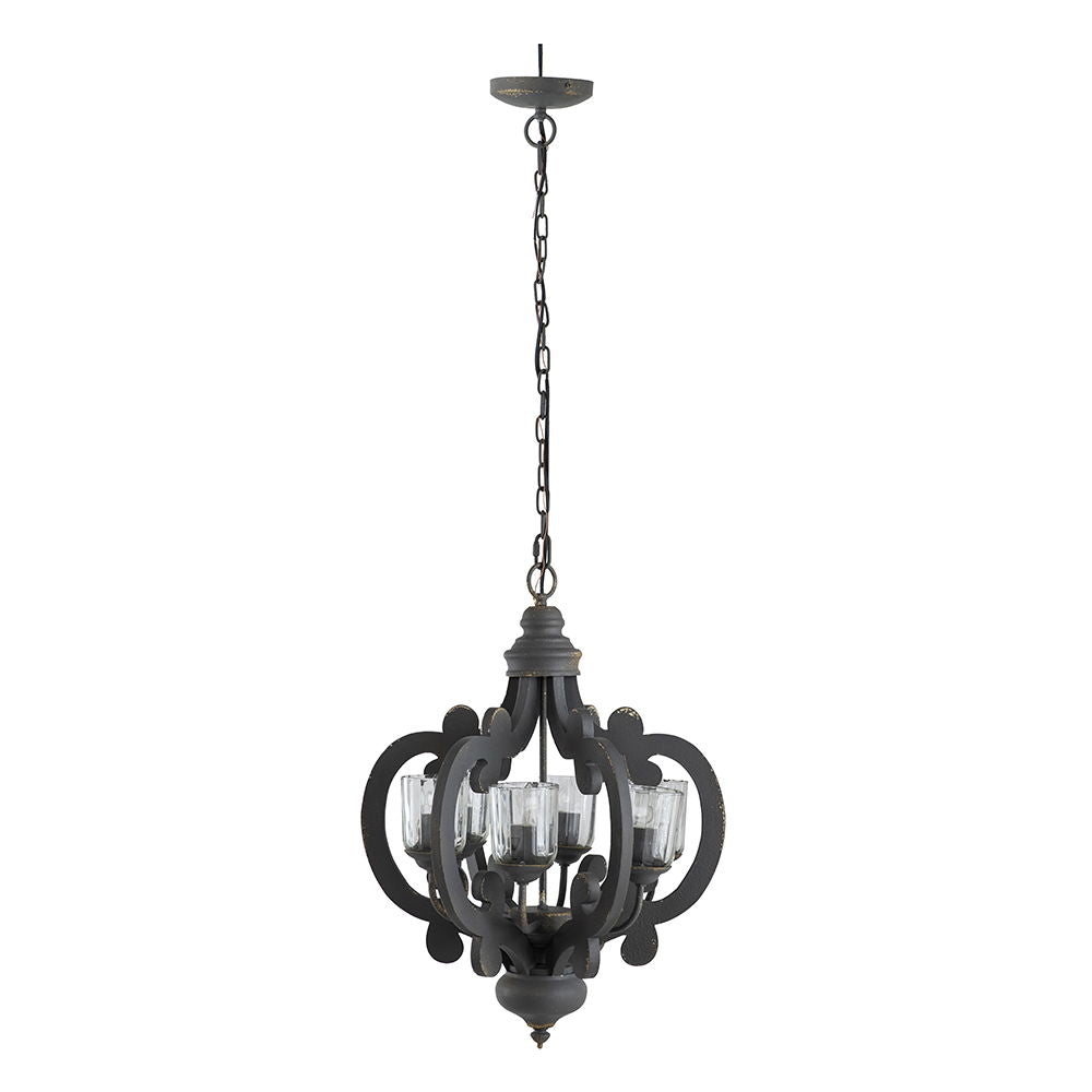 Farmhouse Chandelier With 6 Light Wood Pendant