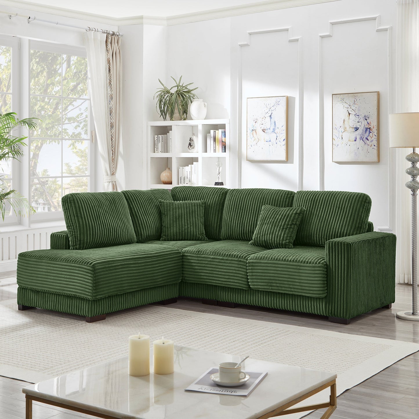 93in green corduroy L-shaped sectional sofa by HouseOfZazla in a contemporary living room on Tampa Home & Garden Store