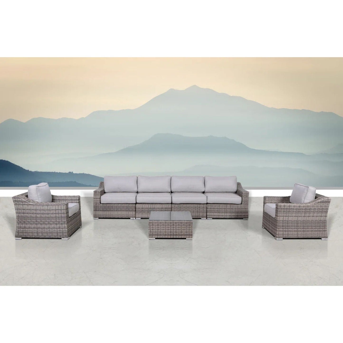 Outdoor Wicker Set With Glass Table And Cushions