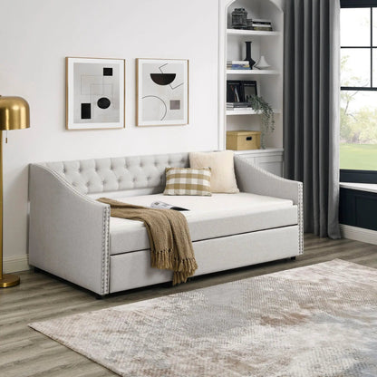 Upholstered Tufted Daybed With Drawers Waved Arms