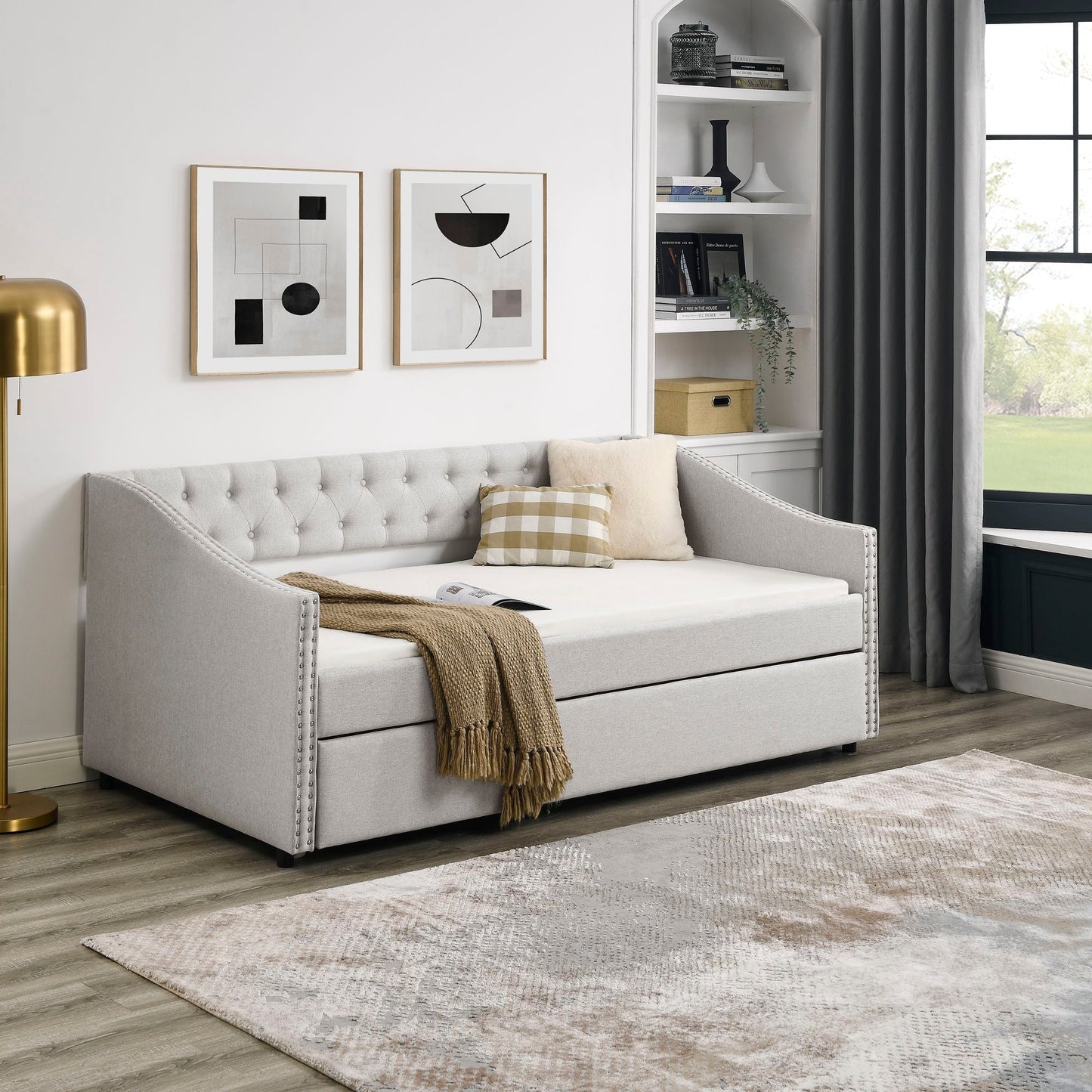 Upholstered Tufted Daybed and Storage Drawers