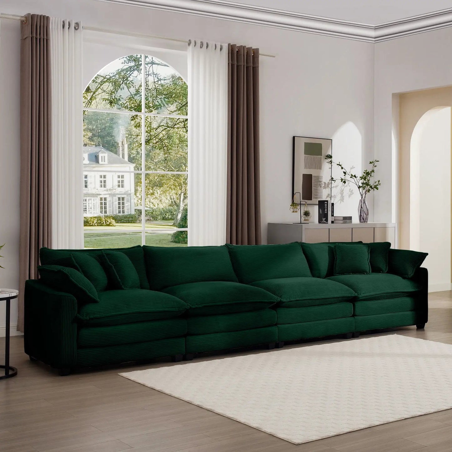 Modern Upholstered 4 Seater Sofa With Pillows