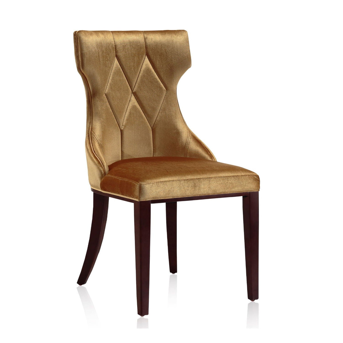 HouseOfZazla Reine dining chair set of 2, gold velvet with diamond tufting and dark wood legs on Tampa Home & Garden Store