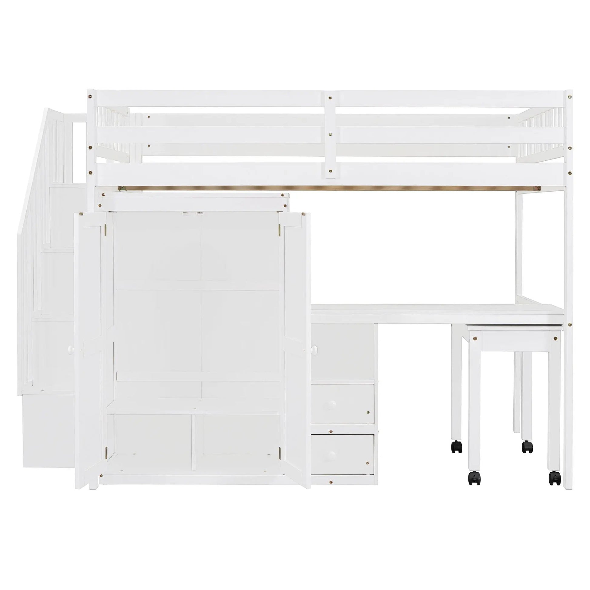 White loft bed with stairs, built-in wardrobe, desk and drawers by Unique Piece Furniture on Tampa Home & Garden Store