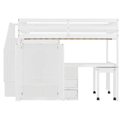 White loft bed with stairs, built-in wardrobe, desk and drawers by Unique Piece Furniture on Tampa Home & Garden Store
