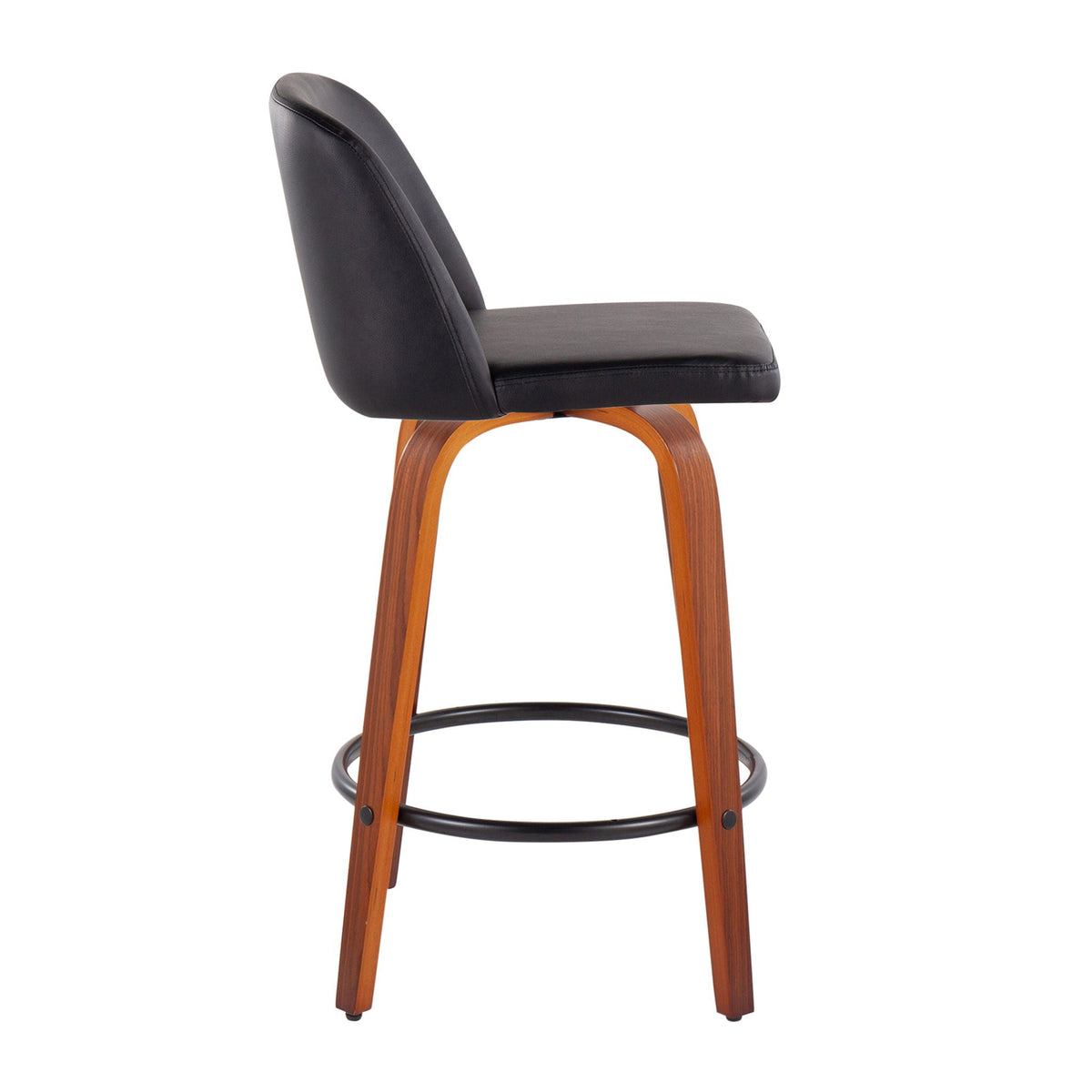 Toriano mid-century counter stools set of 2, black faux leather seat and back on wood legs on Tampa Home & Garden Store