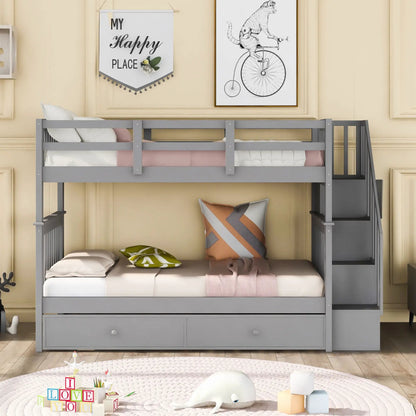 Stairway Bunk Bed with Storage and Guard Rail