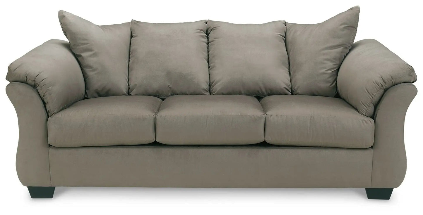 Darcy sofa by Unique Piece Furniture in taupe fabric with plush cushions, stationary on Tampa Home & Garden Store