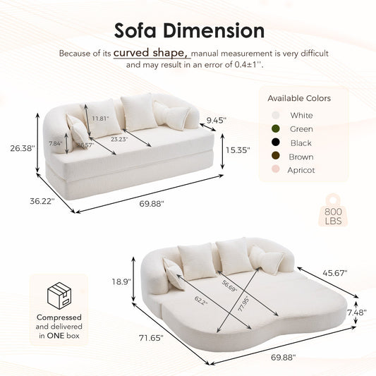 2-in-1 Foldable Sofa Bed with 4 Pillows, white fabric loveseat by HouseOfZazla on Tampa Home & Garden Store