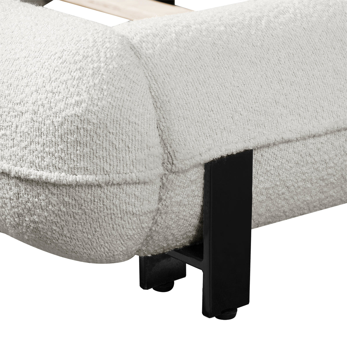 Queen size upholstered bed frame in boucle fabric with black steel legs by HouseOfZazla on Tampa Home & Garden Store