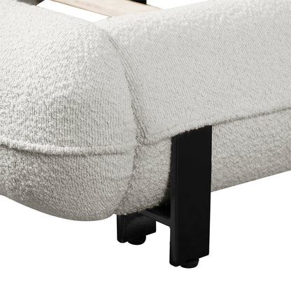 Queen size upholstered bed frame in boucle fabric with black steel legs by HouseOfZazla on Tampa Home & Garden Store