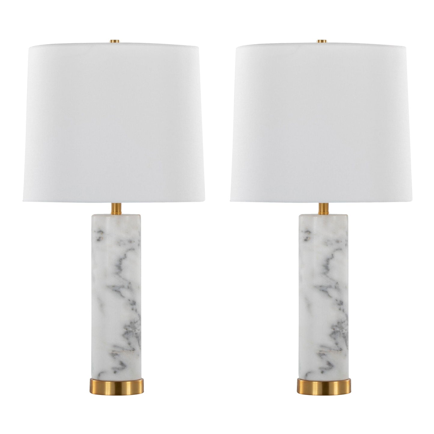 Marabella Contemporary Marble Table Lamp Set of 2 with white fabric shade and brass accents on Tampa Home & Garden Store