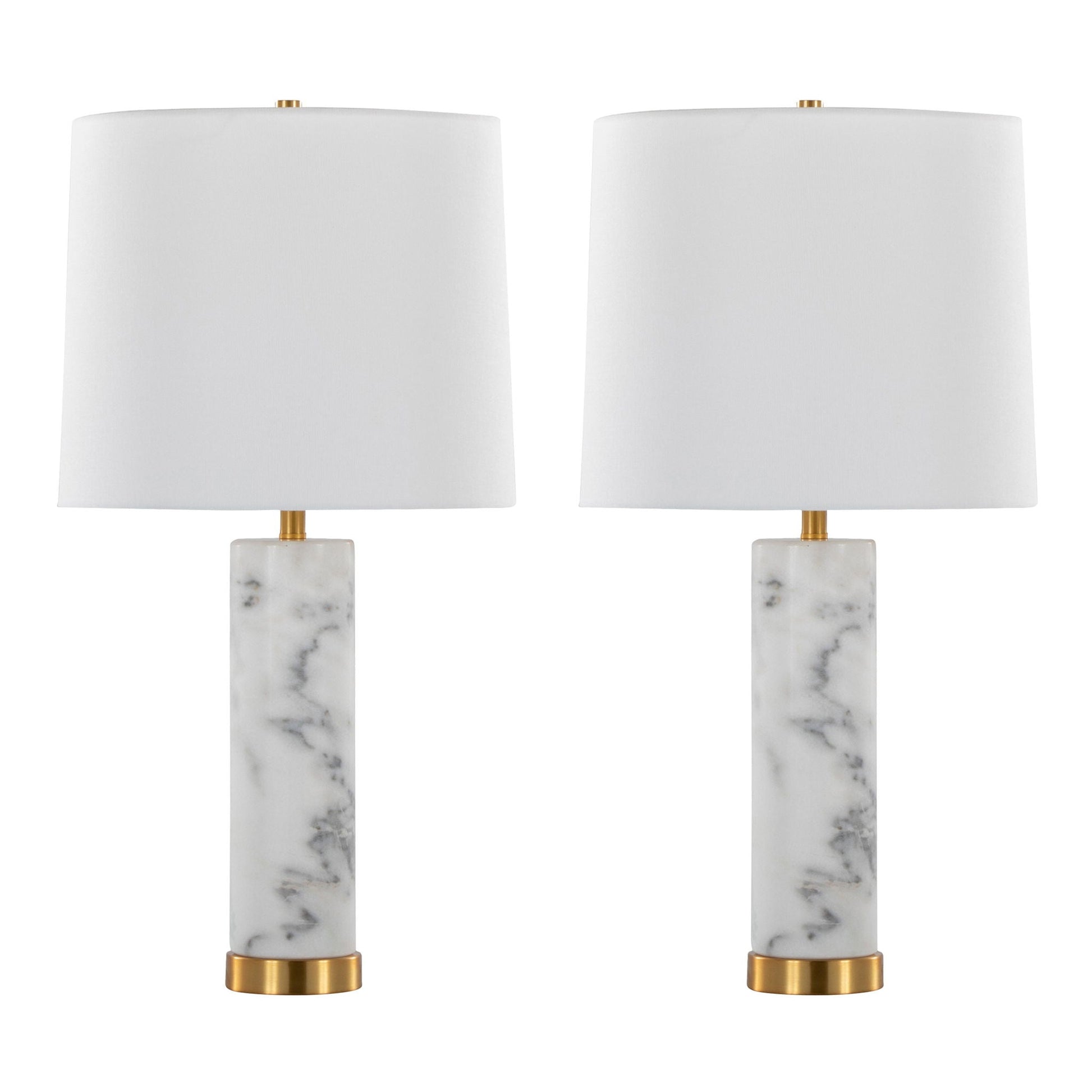 Marabella Contemporary Marble Table Lamp Set of 2 with white fabric shade and brass accents on Tampa Home & Garden Store