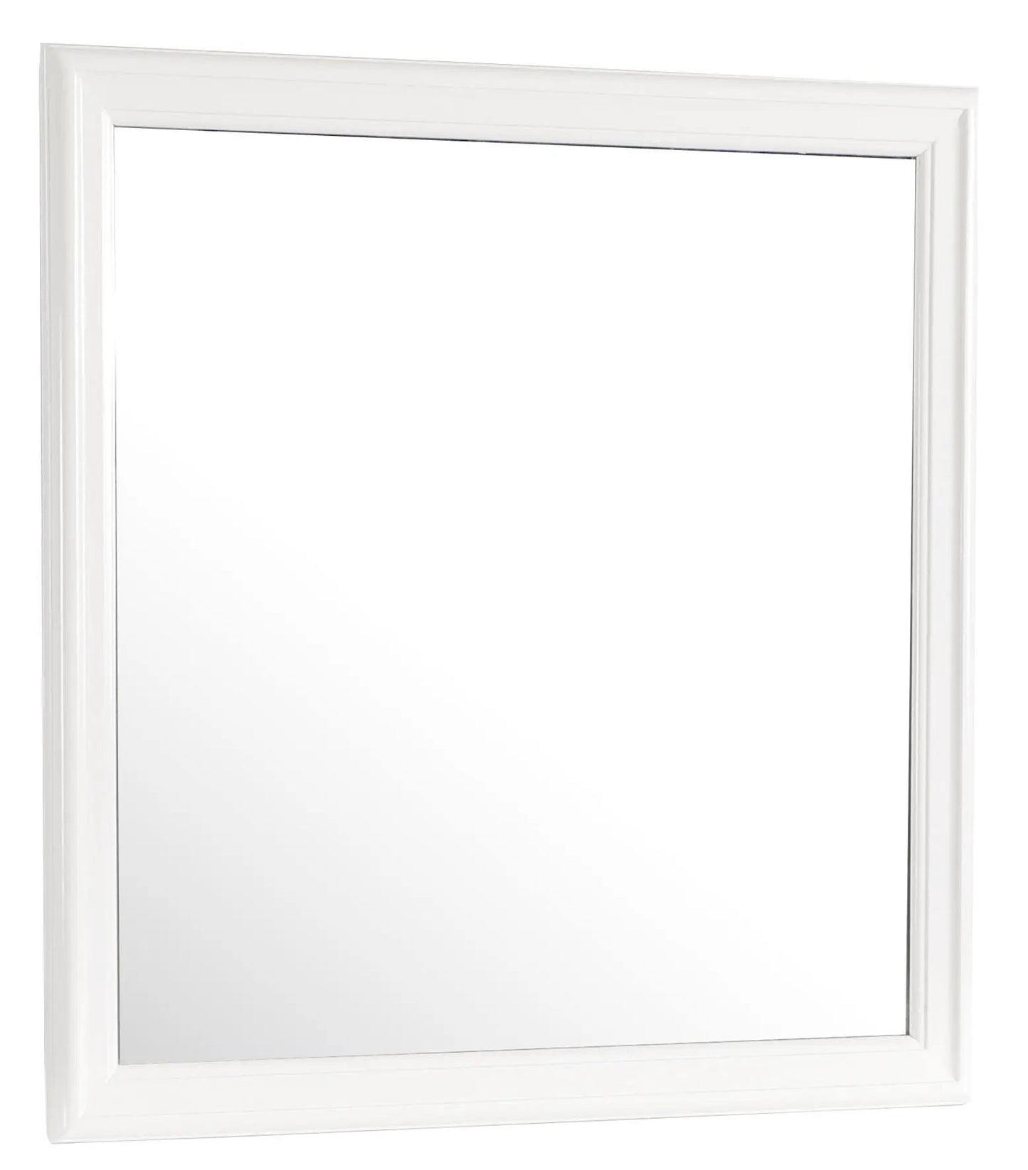 Traditional white-framed wall mirror with beveled edge in a rectangular frame by Unique Piece Furniture on Tampa Home & Garden Store