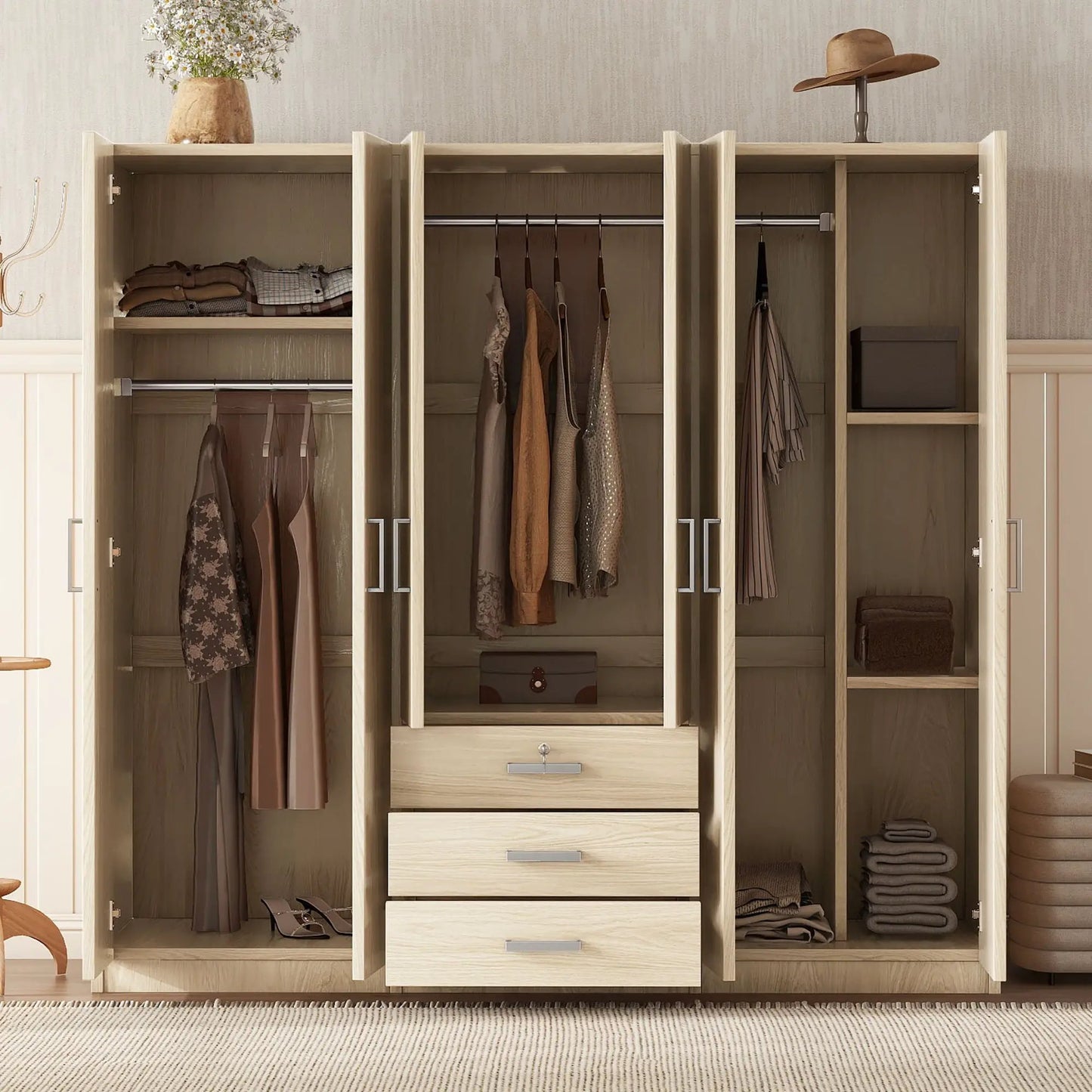6 Doors Wardrobe Storage for Bedroom with Drawers