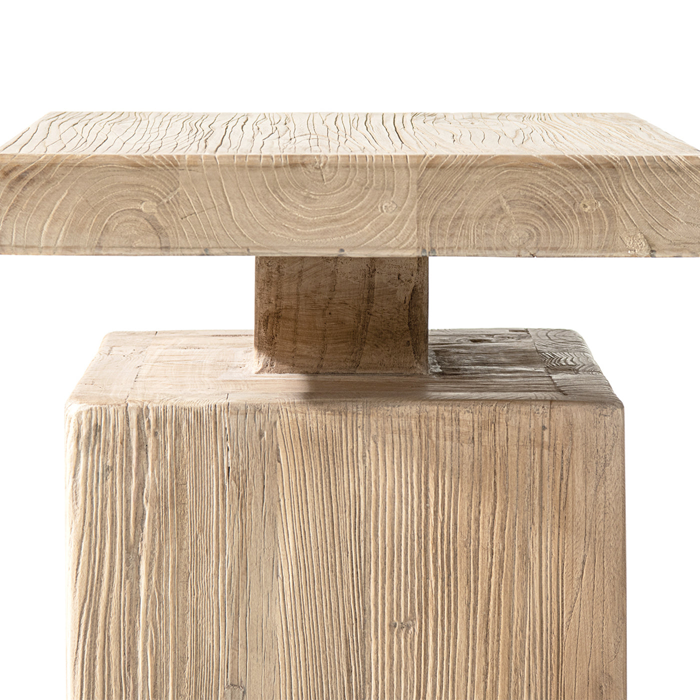 Calder end table solid reclaimed elm with square plinth base Natural Brown HouseOfZazla on Tampa Home & Garden Store