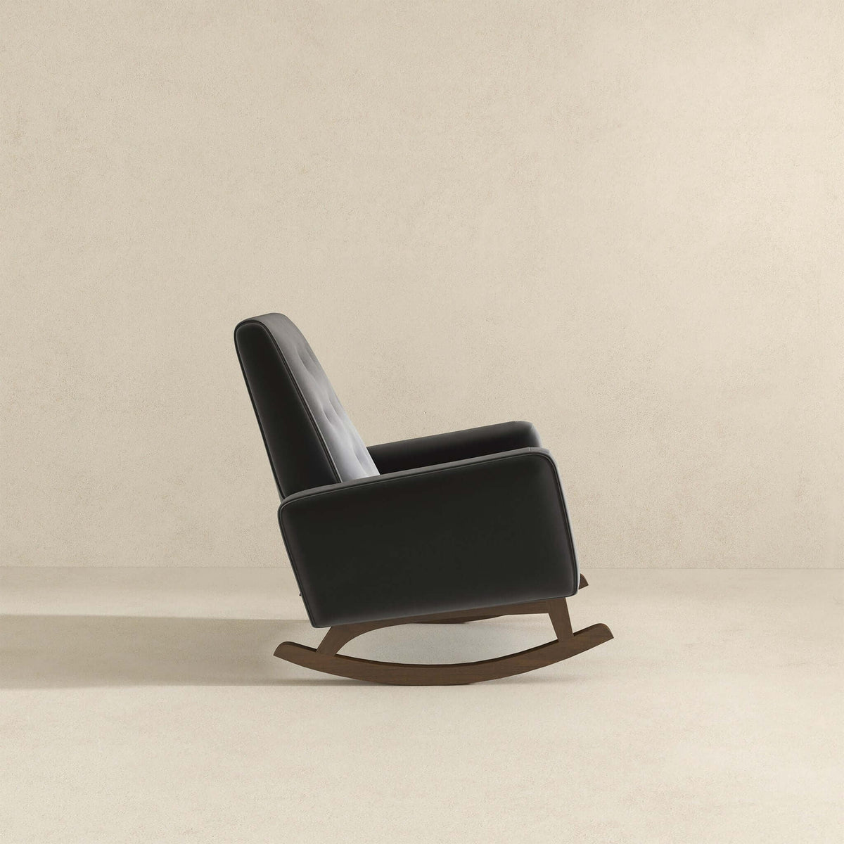 Mid-Century Modern Rocking Chair dark gray leather with high-density foam cushion and wooden rockers on Tampa Home & Garden Store
