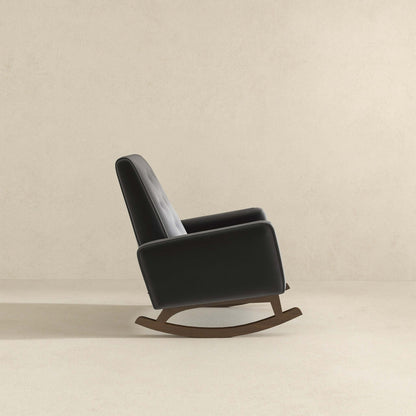 Mid-Century Modern Rocking Chair dark gray leather with high-density foam cushion and wooden rockers on Tampa Home & Garden Store