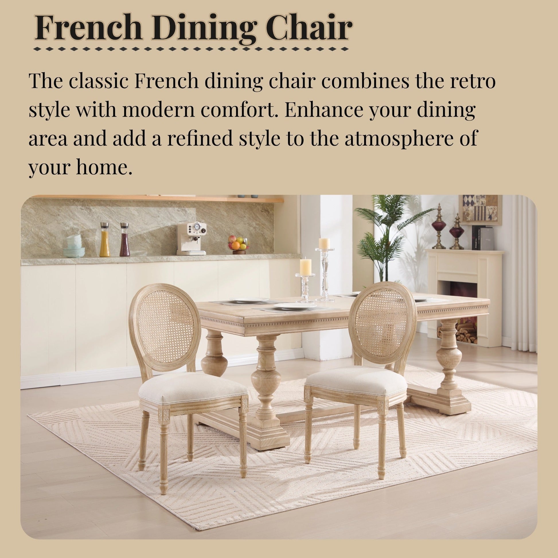 French Country Dining Chairs by HouseOfZazla, set of 2, upholstered with rattan back on Tampa Home & Garden Store