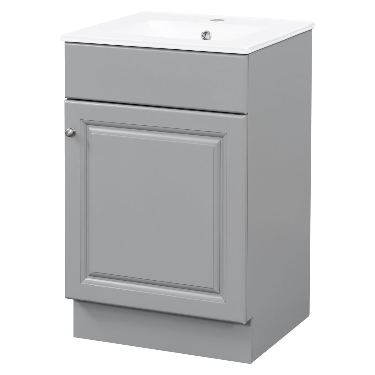 Bathroom vanity with sink in grey finish, HouseOfZazla two-drawer vanity with white ceramic sink on Tampa Home & Garden Store