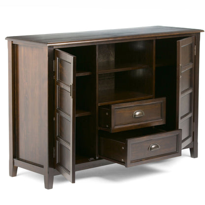 Handcrafted HouseOfZazla tall dark wood TV stand with storage and cabinet doors on Tampa Home & Garden Store