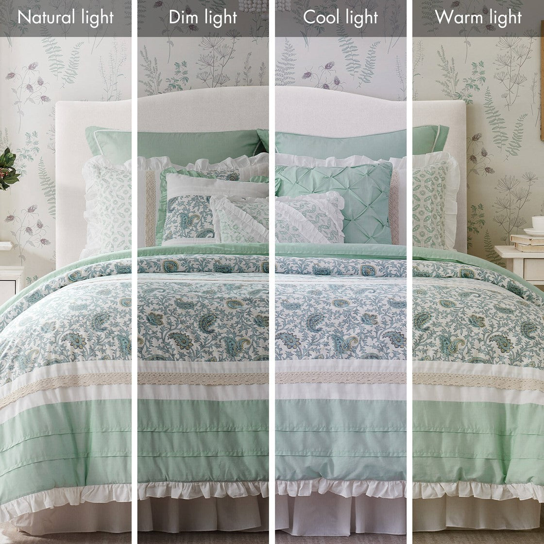 9 Piece Cotton Percale Comforter Set Aqua with botanical teal print by HouseOfZazla on Tampa Home & Garden Store