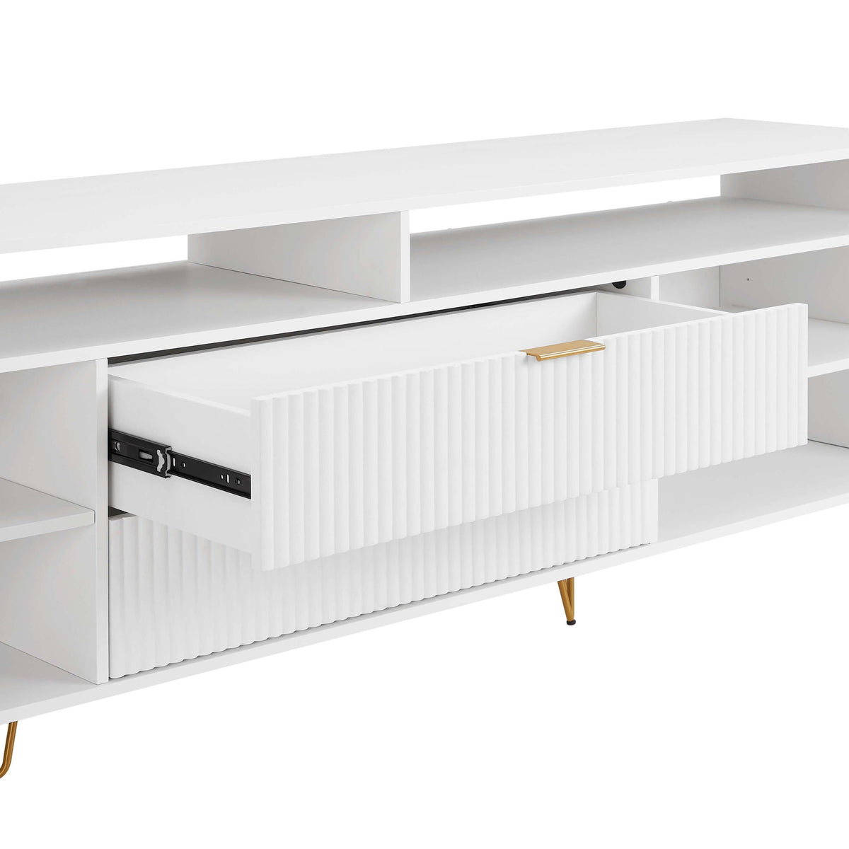Fluted TV stand white with ribbed front and gold metal legs by HouseOfZazla on Tampa Home & Garden Store