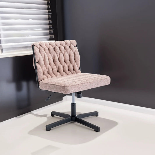 Armless pink tufted office desk chair with height adjustment and no-wheels four-star base on Tampa Home & Garden Store