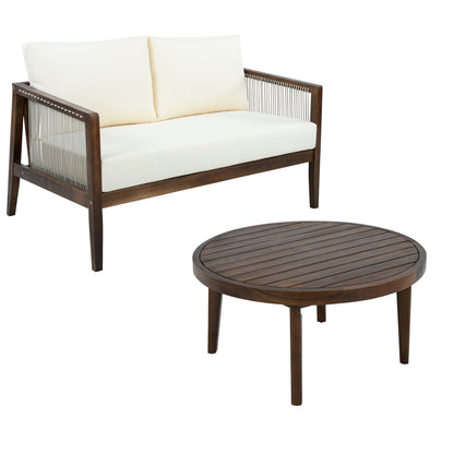 Outdoor Acacia Loveseat and Coffee Table Set