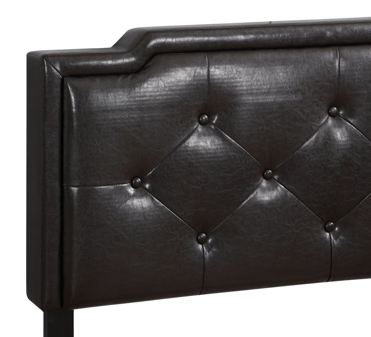 Button tufted leather headboard for upholstered bed, dark brown with stitched edges on Tampa Home & Garden Store