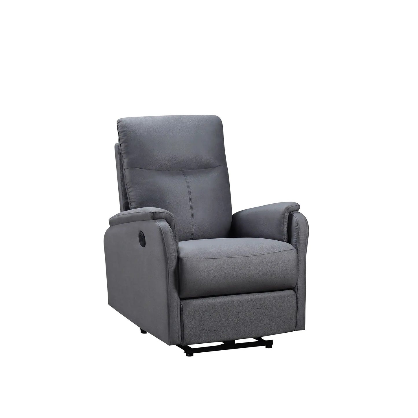 Power recliner chair in dark gray faux leather with easy control mechanism on Tampa Home & Garden Store