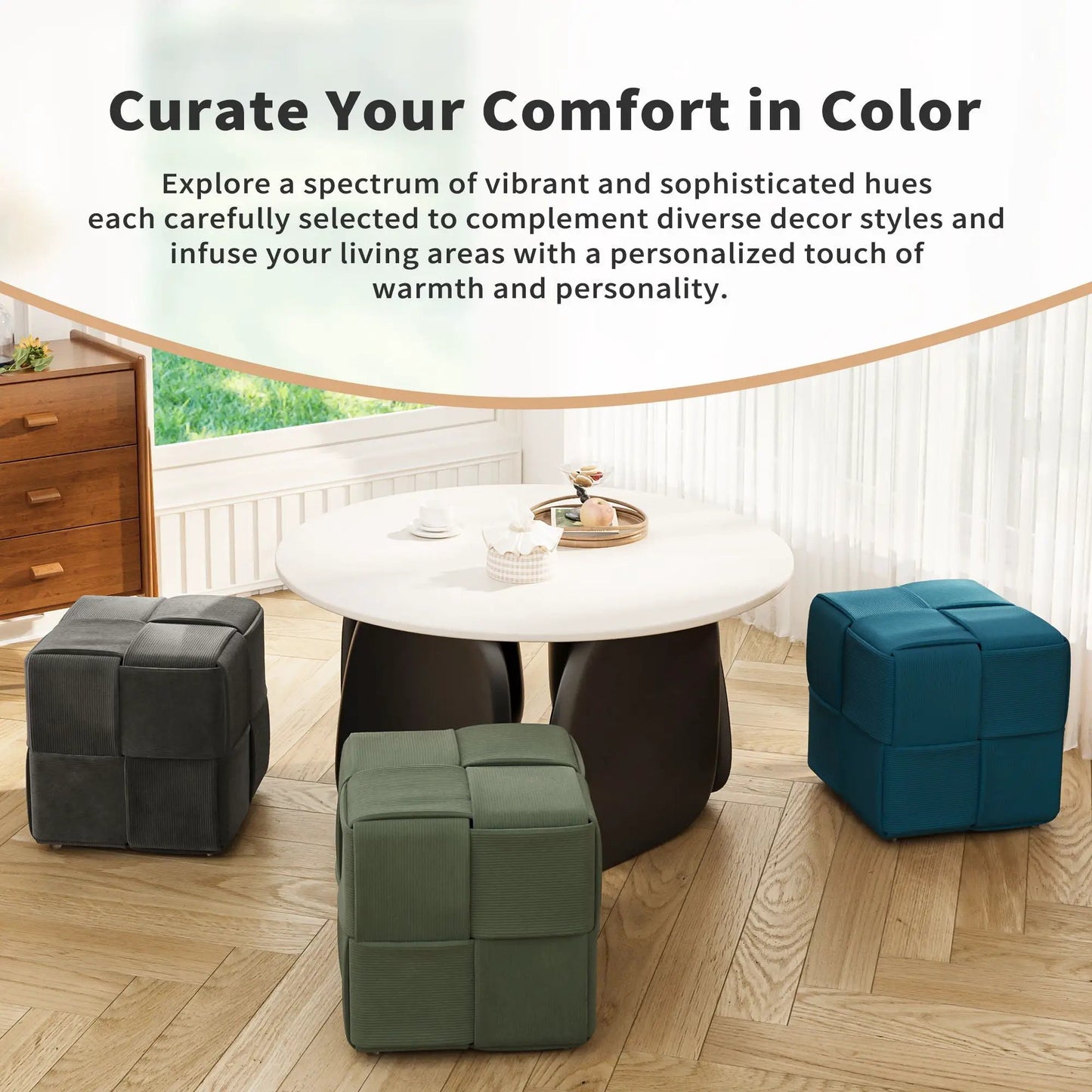Modern Ottoman Foot Rest with Woven Design