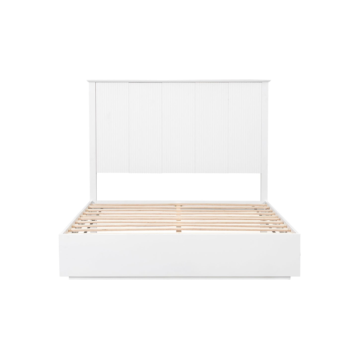Sleek White Queen Bed Frame and Solid Wood Base