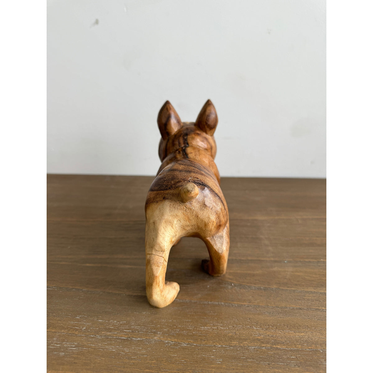 Hand carved Bulldog small wooden sculpture with brown finish on Tampa Home & Garden Store