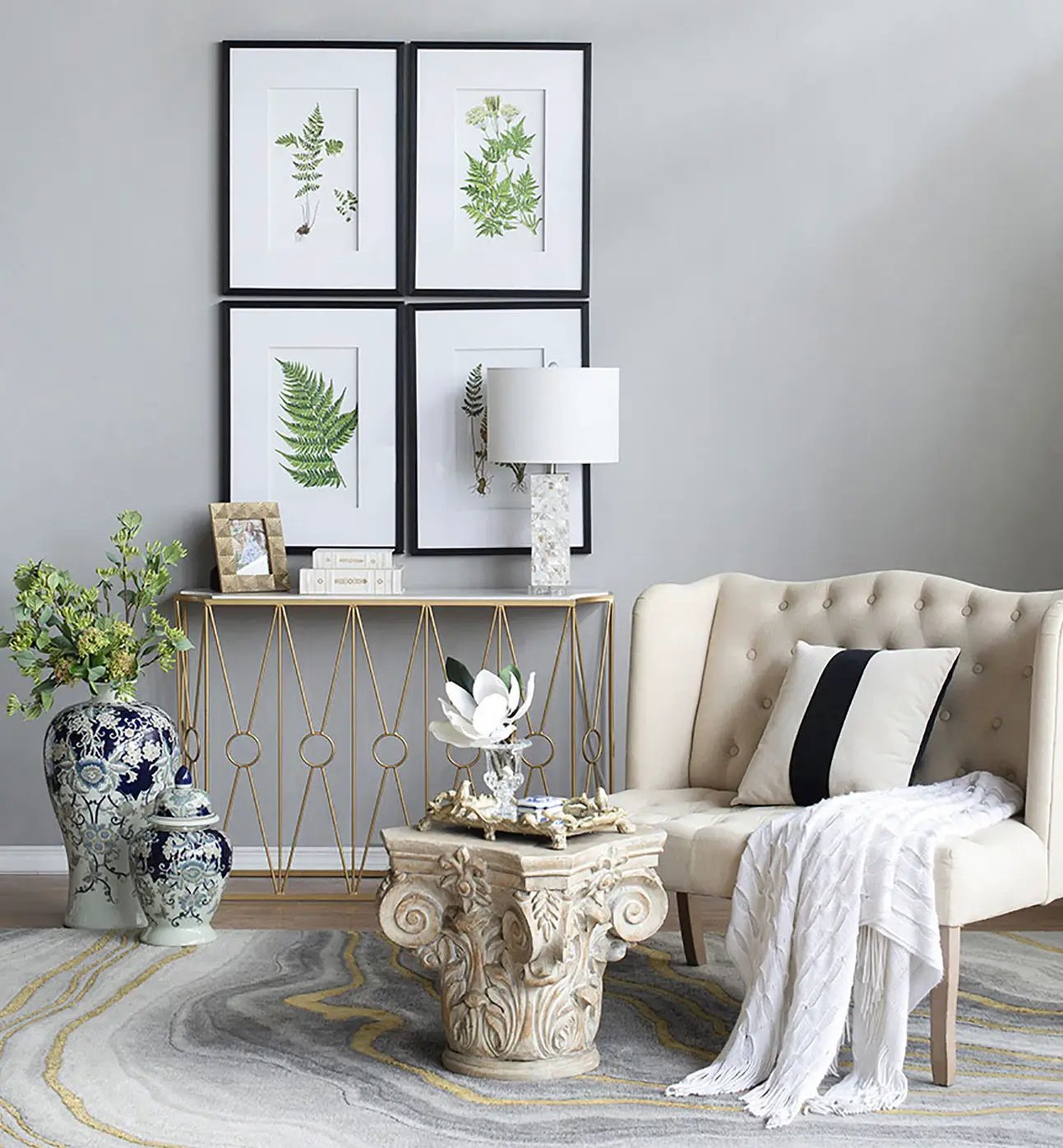 Botanical and Fern Wall Art Set of 4 White Black
