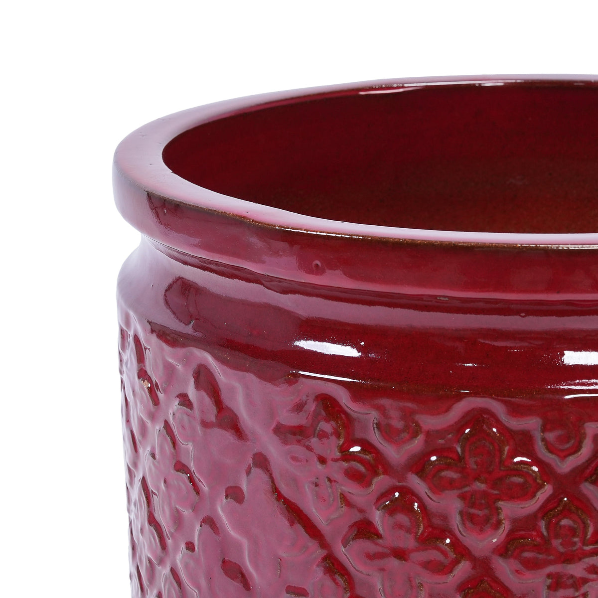 Bean Paste Red ceramic flowerpot set with diamond pattern, 3-pc HouseOfZazla on Tampa Home & Garden Store