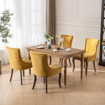 Ultra Side Dining Chair Set with Solid Wood Legs in mustard-yellow velvet four chairs around a table on Tampa Home & Garden Store