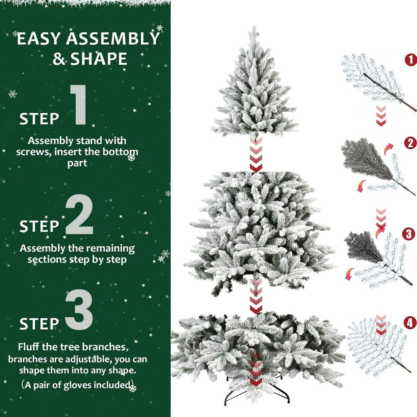 HouseOfZazla 7ft flocked Christmas tree with 1514 tips, easy assembly guide on Tampa Home & Garden Store