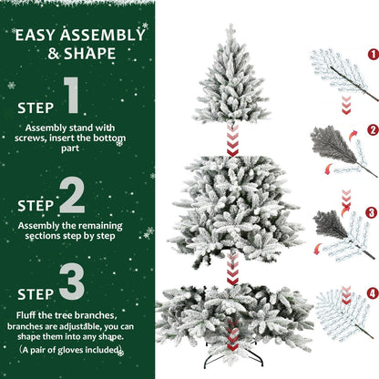HouseOfZazla 7ft flocked Christmas tree with 1514 tips, easy assembly guide on Tampa Home & Garden Store