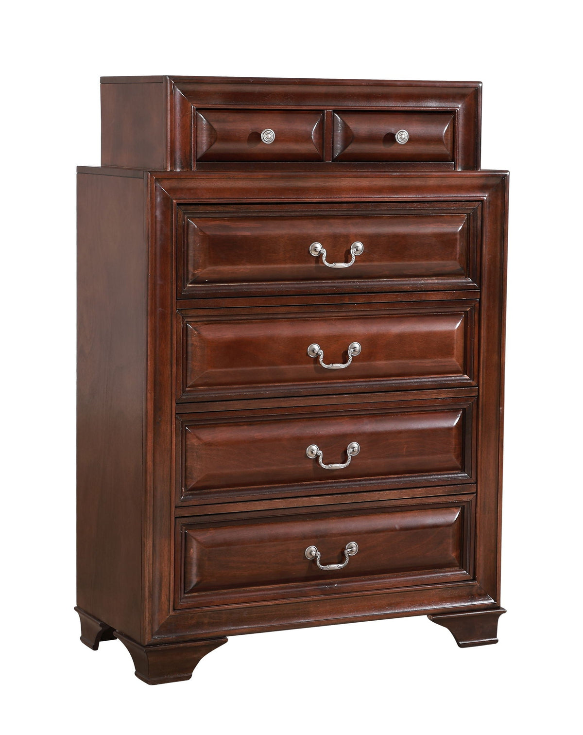 Real wood veneer accent chest with dove-tailed drawers, dark brown finish on Tampa Home & Garden Store