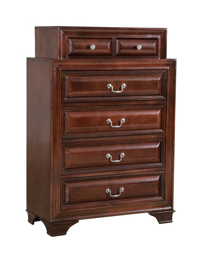 Real wood veneer accent chest with dove-tailed drawers, dark brown finish on Tampa Home & Garden Store