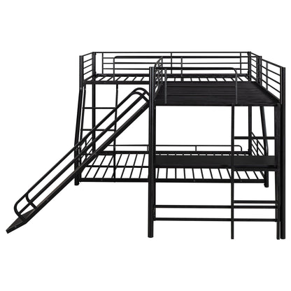 L-shaped twin over full bunk bed in black metal with built-in desk and slide on Tampa Home & Garden Store